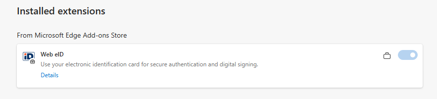The Edge Web eID extension is enabled centrally