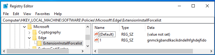 Policy information in the registry