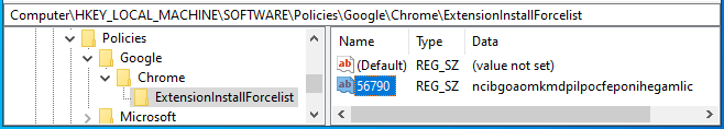 Chrome policy in the registry after installation