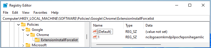 Policy information in the registry