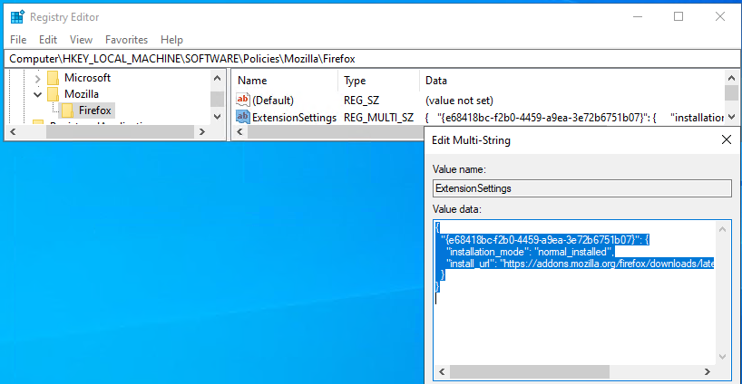 Firefox policy in the registry after ID-software installation