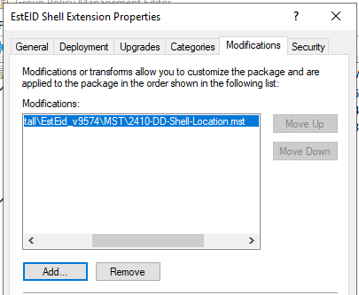 Sample of adding a transform file to a GPO-MSI installation