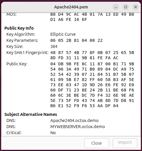 Certificate algorithm and SAN DNS names