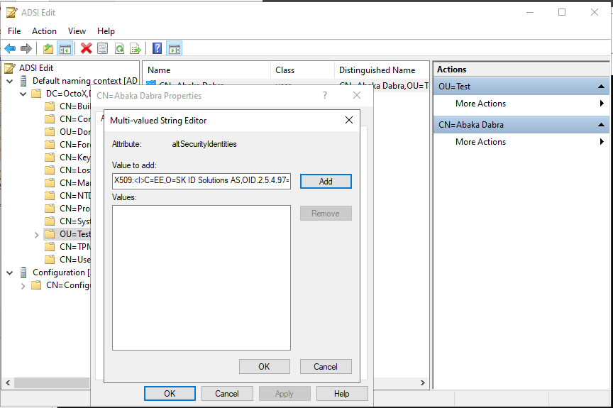 Modifying `altSecurityIdentities` value with ADSI Edit