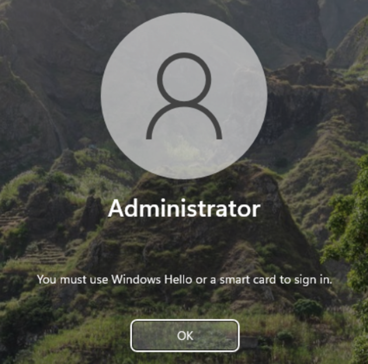 Error message in case user tries to log into domain with username and password, but smart card is required