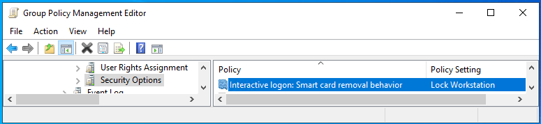 In this example, after applying the policy, removing the smart card from reader the computer locks