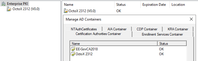 Root certificates in AD containers