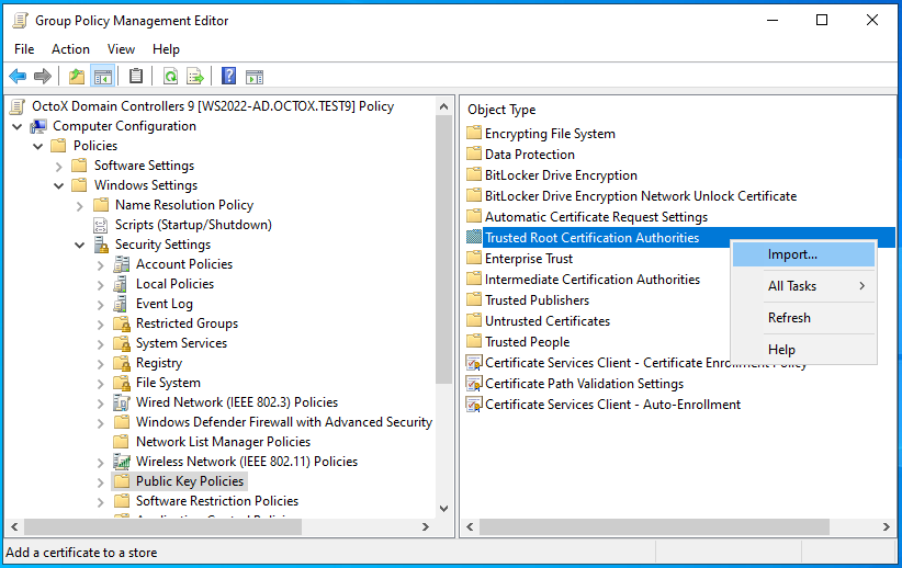 Starting certificate import
