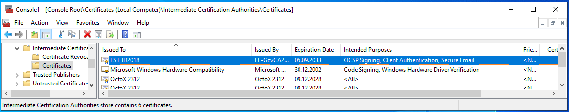 Intermediate level certificate is correctly published