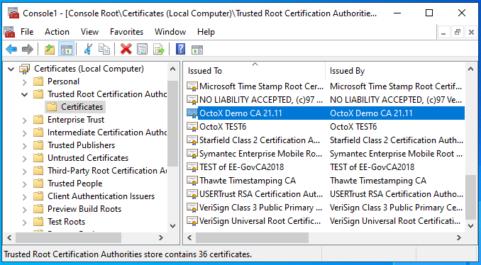 Issuing root CA certificate in correct container