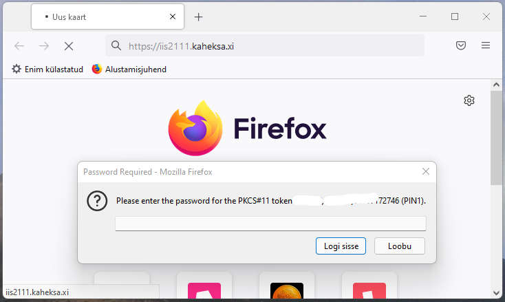 Certificate requires pin in Firefox browser