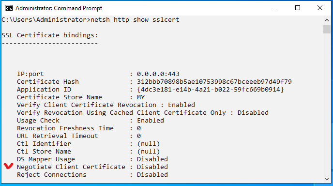 "negotiate client certificate" is disabled by default