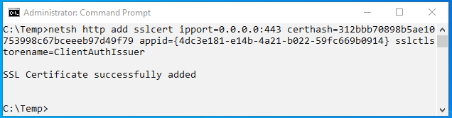 Binding certificate with new option