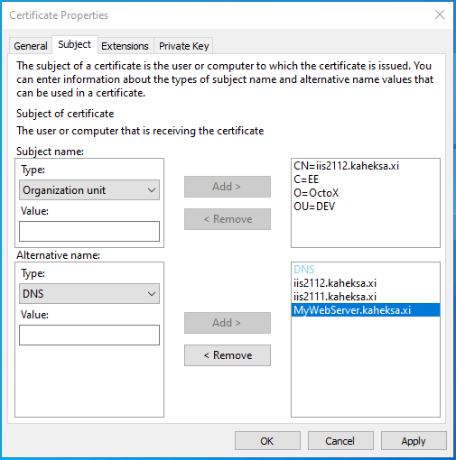 Subject example configuration