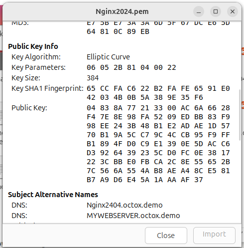 Certificate algorithm and SAN DNS names